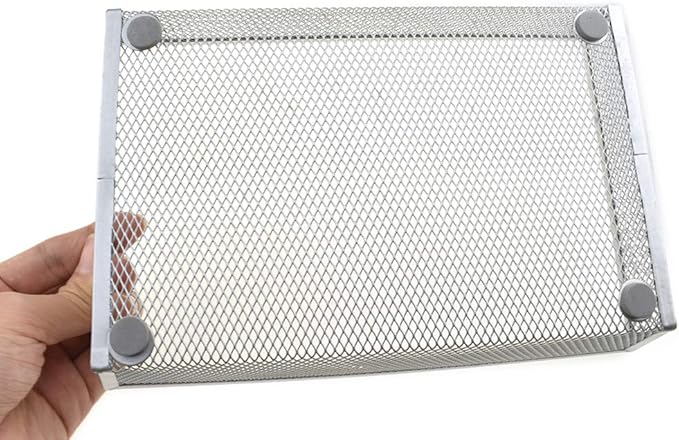 HAHIYO Stackable Mesh Tray Cup 9 x 6 x 2 inches Sturdy Container for Desk Drawer Organizer Collection for Home Office School kitchen Soft Foam Feet No Sharp Edges 1 Pack Silver-NeatNest