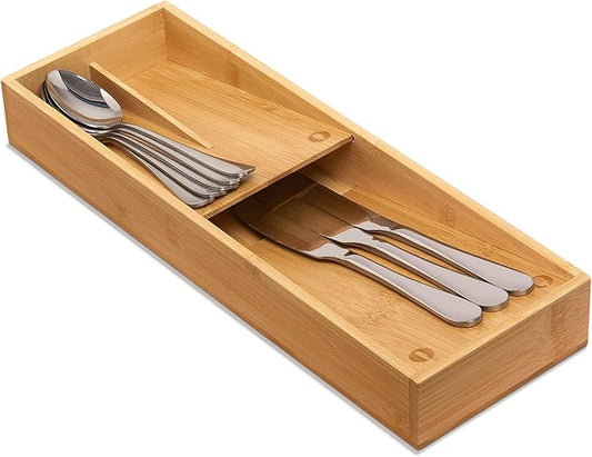 Bamboo Silverware Drawer Organizer, Kitchen Cutlery Tray,Utensil Holder for Spoons, Forks, Knives in Kitchen-NeatNest