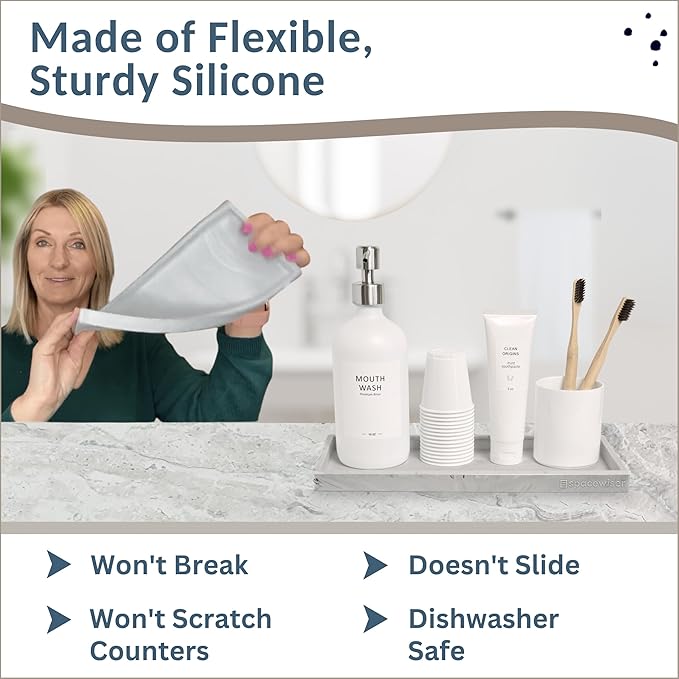 Countertop and Vanity Tray - 11.7" Silicone Bathroom Tray Countertop, Dish Soap Trays for Kitchen Counter, Sink Organizer Accessories Caddy, Toilet Laundry Shower Makeup Mat Oil Holder-NeatNest