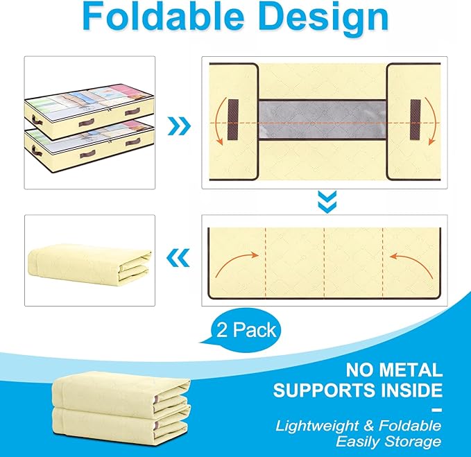 Budding Joy 6 Pack 90L Under bed Storage Containers Organizer Large Capacity Underbed Clothes Storage Bins Organization and Storage Bedroom Foldable Storage Bags with Clear Window Beige-NeatNest