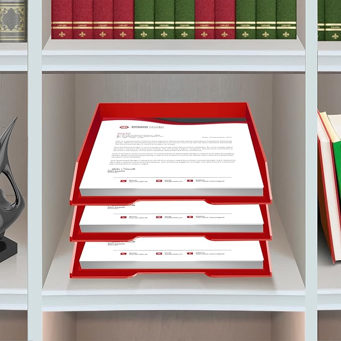 Acrimet Stackable Letter Tray Front Load, Letter Size, Plastic, Solid Red Color, 1 Unit-NeatNest