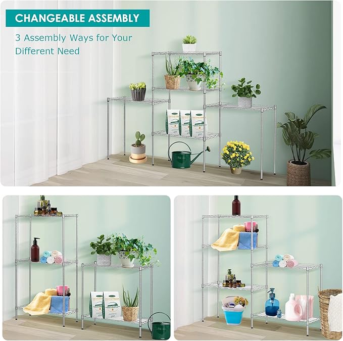 BNSPLY 5 Tier Wire Shelving Unit, Adjustable Wire Rack Shelving, Changeable Metal Wire Storage Shelves for Kitchen, Laundry, Bathroom, Balcony, Pantry (11.4" D x 21.3" W x 59" H, Silver)-NeatNest