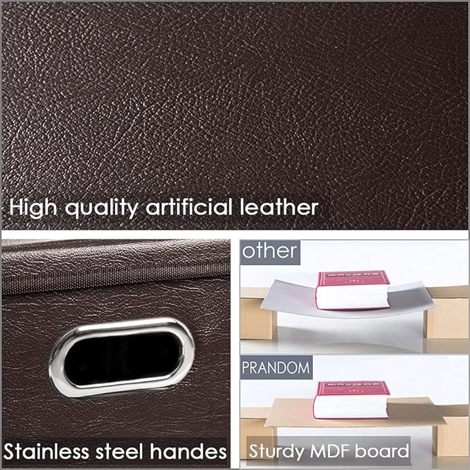 PRANDOM Leather Foldable Cube Storage Bins 13x13 inch [2-Pack] Fabric Storage Baskets Cubes Drawer with Cotton Handles Organizer for Shelves Nursery Closet Bedroom Clothes Brown-NeatNest