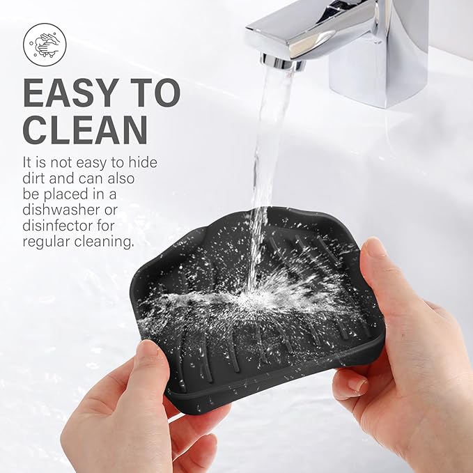 2PCS Self Draining Soap Holder,Spofit Silicone Soap Dish, Suitable for for Kitchen, Bathroom, Shower, Bath Tub,Soap Container (Black)-NeatNest