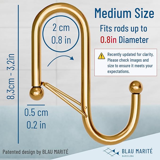 10-Pack Metal S Hooks for Hanging – Heavy-Duty S-Shaped Hook with Safety Buckle – Fits Bars up to 0.8 In – Anti-Drop S-Hooks for Kitchen, Bathroom, Closet & Pot Racks – Gold (Medium)-NeatNest