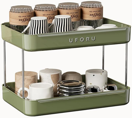 Countertop Coffee Station Organizer | 2-Tier Whisky Glass Tray, Mug Drying Shelf with Removable Drain Tray - Easy to Install, Clean - Spice Rack for Kitchen, Bathroom Counter Organzier-NeatNest