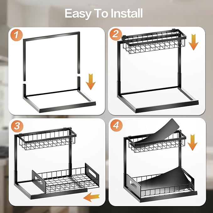 VUSIGN Under Sink Organizer, 2 Tier Pull Out Bathroom Cabinet Organizer, Under Kitchen Sink Organizers and Storage, Under Sink Shelf,2 Pack, Black-NeatNest