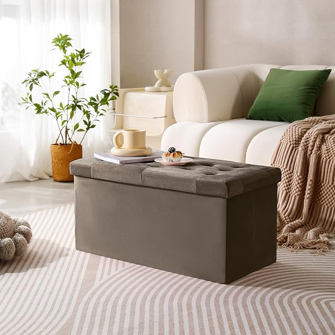 PRANDOM Extra Large Ottoman with Storage [1-Pack] Velvet Folding Small Square Foot Stool with Lid for Living Room Bedroom Coffee Table Dorm Dark Coffee 30.5x15x15 inches-NeatNest