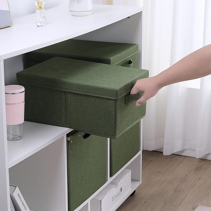 HOONEX Storage Bins with Lids for Organizing, Pack of 2, Storage Boxes with 2 Carrying Handles and Sturdy Heavy Cardboard, 16.5" L x 11.8" W x 7.5" H for Shoes, Books, Clothes, Olive-NeatNest
