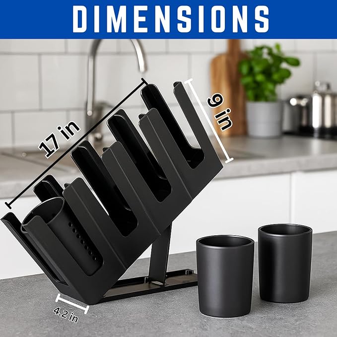 Cup and Lid Holder with Straw Organizer – Includes Clean Brush & Lid Organizer, 4 Adjustable Compartments, Coffee Cup and Lid Dispenser for Countertop, Coffee Station, Breakroom, Bar – Black-NeatNest