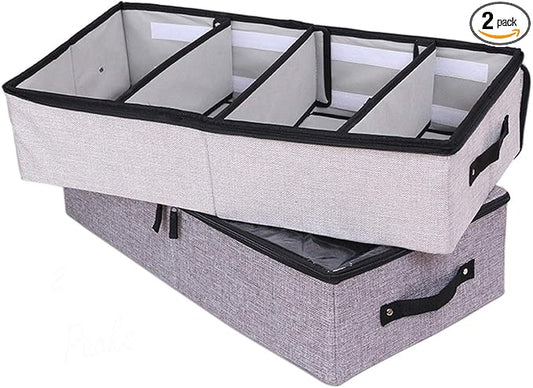 AARAINBOW 2 Packs Foldable Under Bed Clothes Organizer with Lids, Underbed Storage Container with Adjustable Dividers, UnderBed Storage Bins with Handles and Clear Window (Gray+Light Gray)-NeatNest