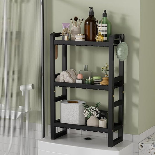 AmazerBath Bamboo Over The Toilet Storage Shelf - 3-Tier Bathroom Organizers and Storage Shelves, 2 in 1 Dual Stable Above Over Toilet Bamboo Shelf Home Storages Rack for Small Bathroom, Black-NeatNest