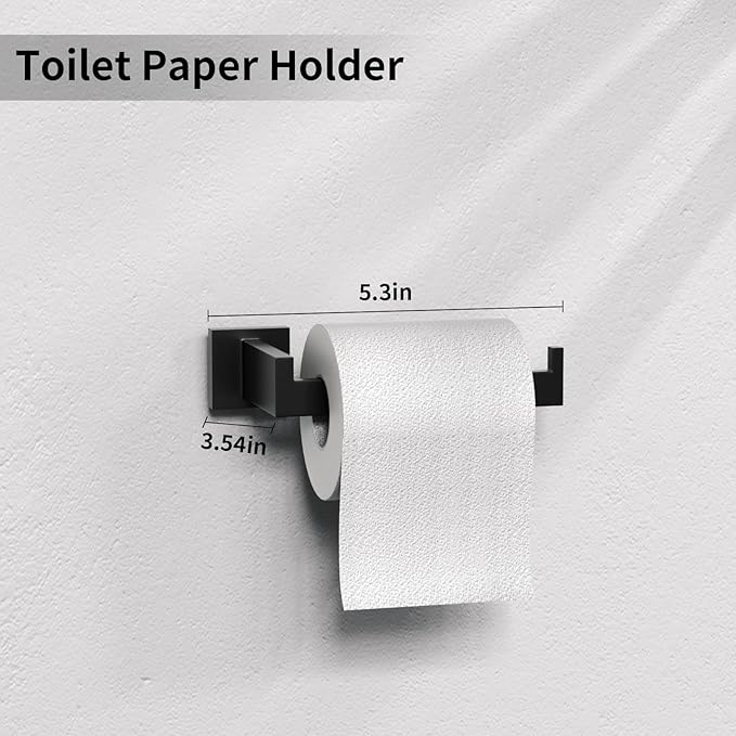 7-Piece Matte Black Bathroom Accessories Hardware Set, Stainless Steel 16 Inch Bath Towel Bar Set, Towel Racks for Bathroom Wall Mounted