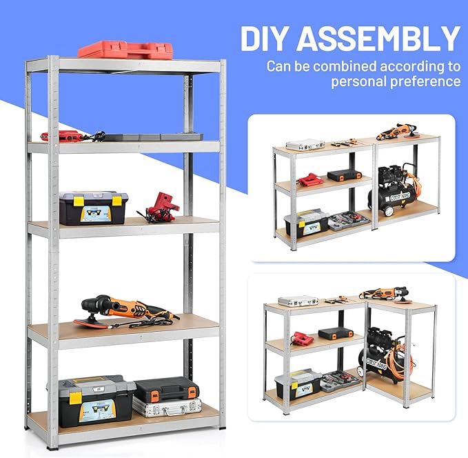 ERGOMASTER 5 Tiers Steel Shelves for Storage Heavy Duty Garage Organization Utility Shelf Rack for Books, Kitchenware and Tools 72 x 16 x 108 in (Set of 3,Silver)