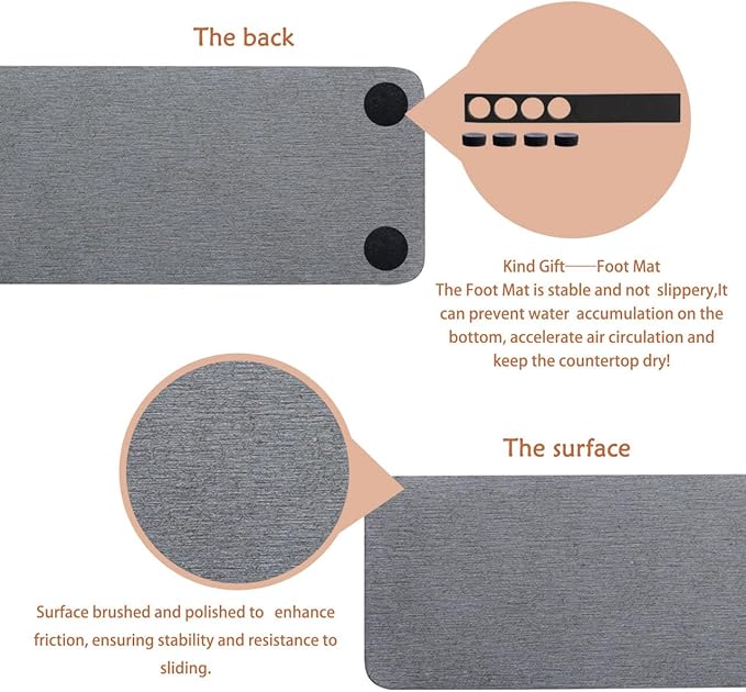 2 Pcs Water Absorbing Stone Trays, Kitchen/Bathroom Sink Soap Dish, Diatomite Tray Used for Hand Soap & Cosmetic Bottles in The Modern Home, 3.15" W x 11.8" L, Dark Gray-NeatNest