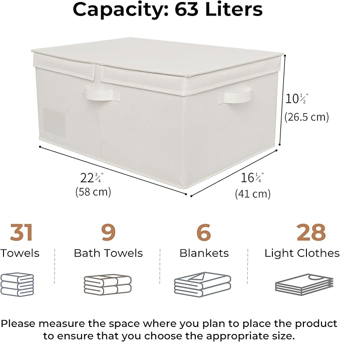 GRANNY SAYS Fabric Storage Bin with Lid, Decorative Storage Box for Shelves, Container Storage Basket Organizer, Closet Bins with Lids for Organizing, Jumbo, Ivory, 1-Pack-NeatNest