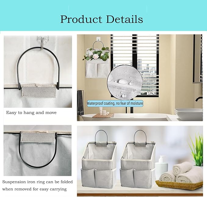 2 Pack Wall Hanging Storage Basket,Wall Hanging Organizer Bags with Pockets, Wall organizer Storage for Dormitory Bathroom Bedroom Kitchen(White-upgraded)-NeatNest