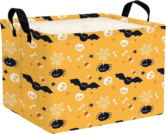 Halloween Basket Gift Cute Pumpkin Ghost Parties Decor Kid Trick or Treat Basket for Boys and Girls Rectangular Storage Bin Box (Bat Spider)-NeatNest