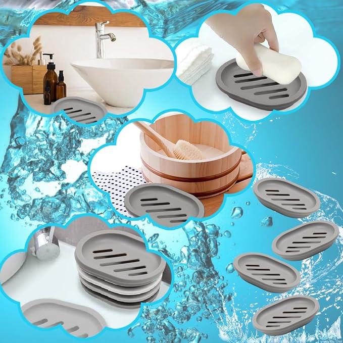 ELANE 4PCS Shower Soap Holder,Soap Dish with Drainage, Plastic Soap Box,Bar Soap Holder for Shower Bathroom Kitchen (Grey)-NeatNest