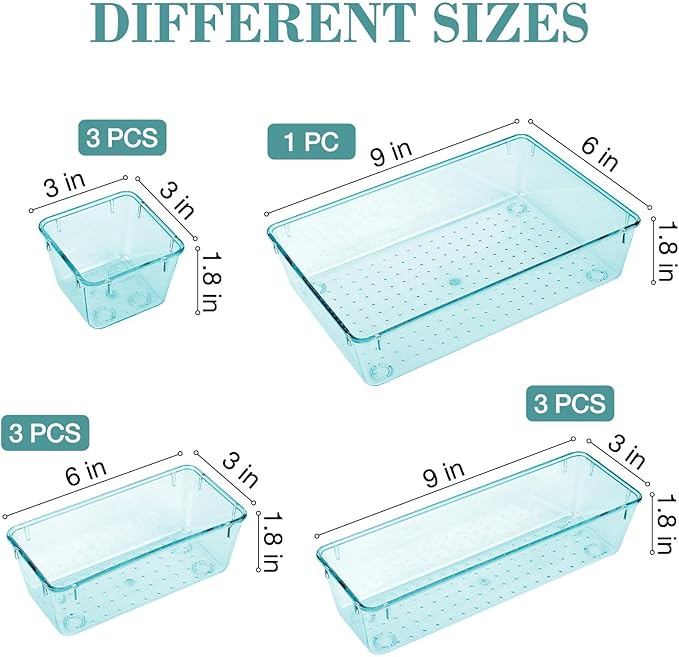 10 PCS Drawer Organizer Set, 4 Varied Size Bathroom and kitchen Drawer cabinet organizer Trays, Clear Storage Bins for Makeup, Jewelry, Utensils and Gadgets-NeatNest