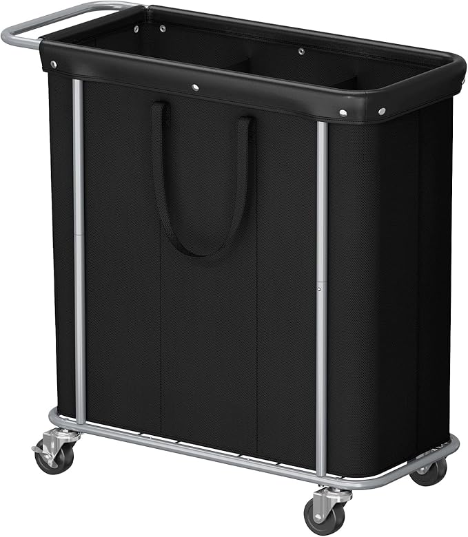 Lifewit 200L Large Laundry Basket with Wheels, Tall 3 Section Laundry Hamper Organizer, Rolling Laundry Cart with Steel Frame & Removable Bag for Luandry Room Bathroom Bedroom, Black