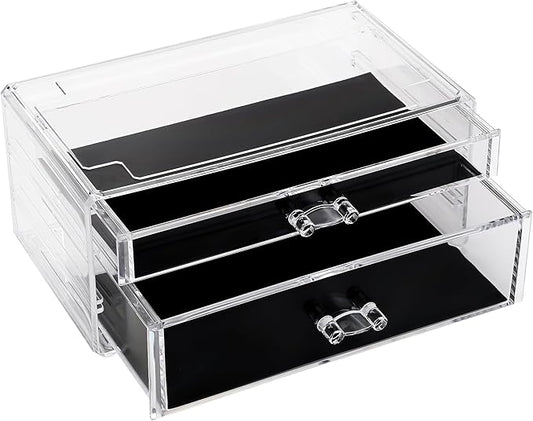 Sea Team Clear Makeup Organizer with Drawers, Acrylic Plastic Cosmetic Display Case, Jewelry Storage Box, Holder for Dresser, Bathroom, Vanity, Countertop (1 Large, 1 Middle Drawers)-NeatNest