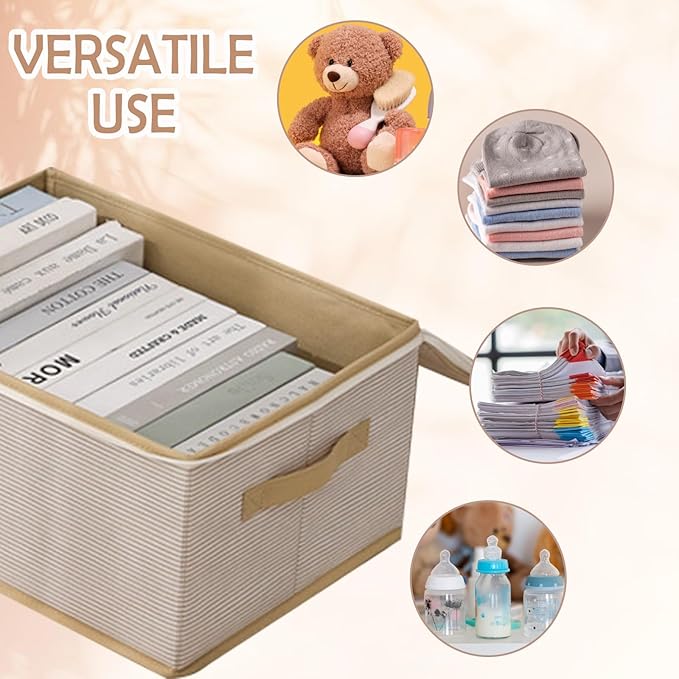 13 Qt Foldable Storage Bins with Zipper Lid & Handles, Durable Polyester Fabric Organizer for Closet, Home & Office (Beige)-NeatNest