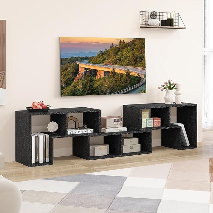 Giantex Free-Combination TV Stand for Bedroom - Entertainment Center for 50 55 60 65 Inch TV, 3-Piece Media Console Table with Storage Cubes, Deformable Open Storage Bookcase Shelf (Black Wood Grain)-NeatNest