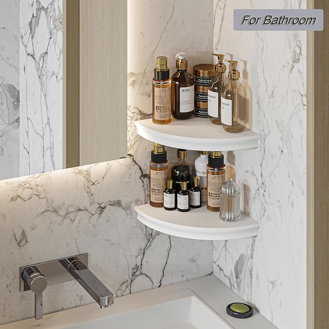 HAO Floating Corner Shelf Invisible Wall Mounted Shelves Radial Shape Cable Wire Hole Pattern Perfect for Bedroom Bathroom Living Room Kitchen 17 Inch Set of 2 White-NeatNest