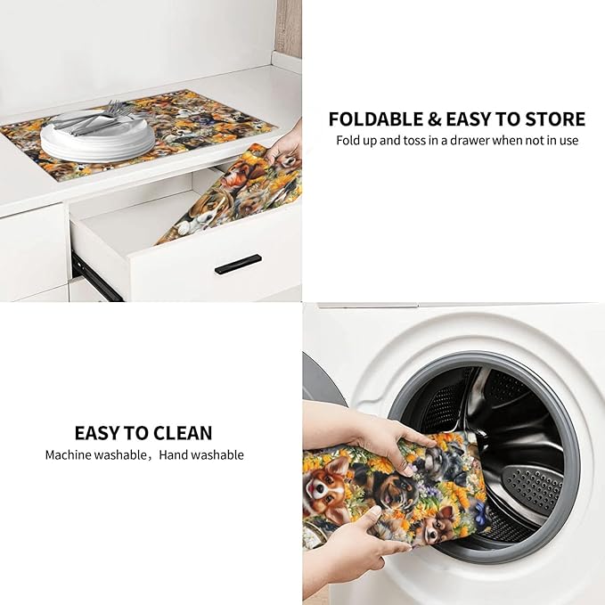 Cute Puppy Dog Dish Drying Mat 18 x 24 Inch for Kitchen Counter Cute Kitchen Mat Microfiber Kitchen Countertop Absorbent Reversible Drainer Rack Pad Dish Drying Mat-NeatNest