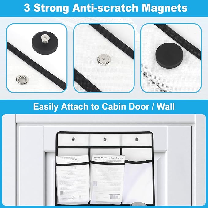 Cruise Magnetic Door Organizer with Hooks – 15 Large Pockets, Strong Anti-Scratch Magnets, Over-the-Door Cruise Essentials Storage for Cruise Cabins-NeatNest