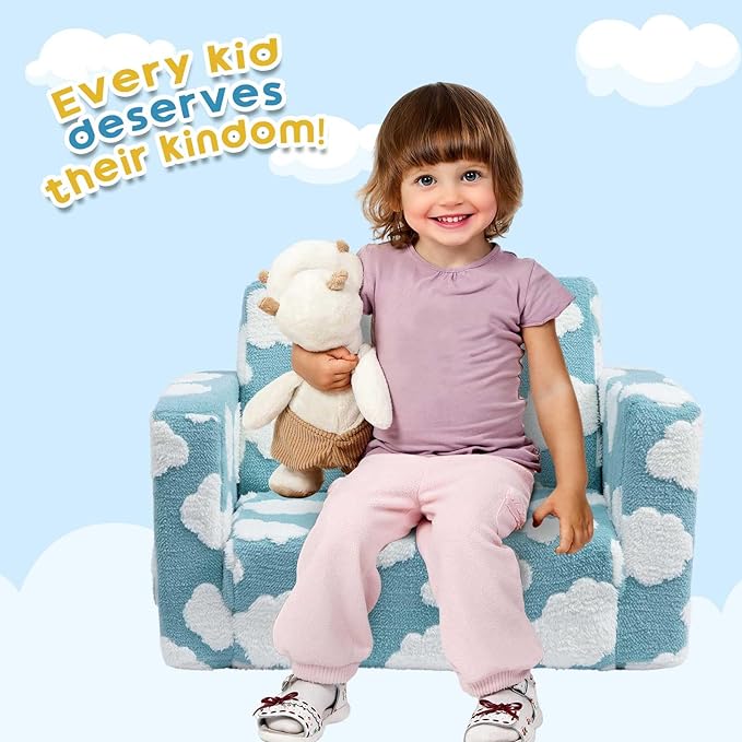 ALIMORDEN Kids 2-in-1 Flip Out Ultra-Soft Snuggle Foam Filled Chair, Blue-NeatNest