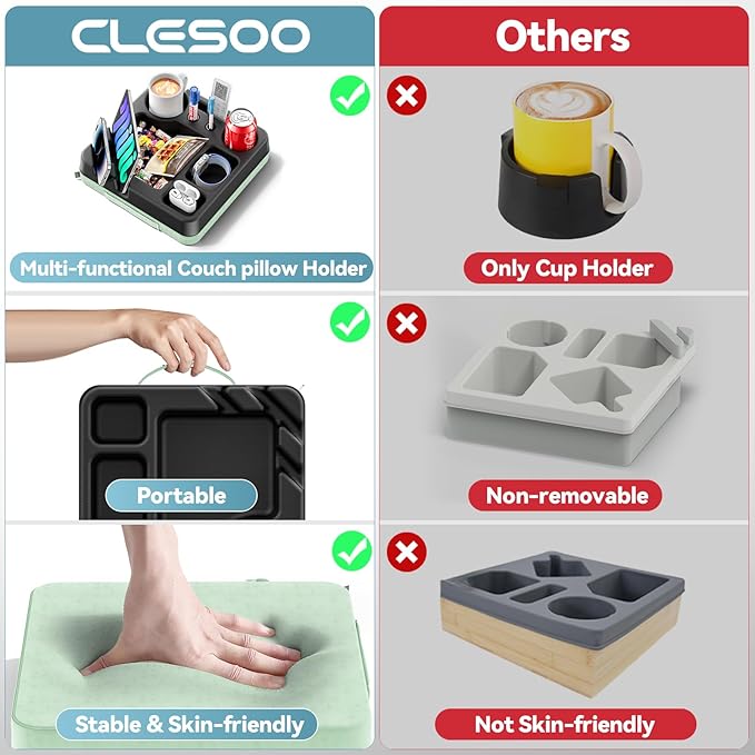 Couch Cup Holder Tray Couch Cup Holder Pillow Bed Tray Snack Sofa Bed Caddy Organizer Beach Sofa Drink Holder Anti-Spill Portable Snack Caddy Couch Remote Holder for Phone Pad Kindle Beverage Green-NeatNest