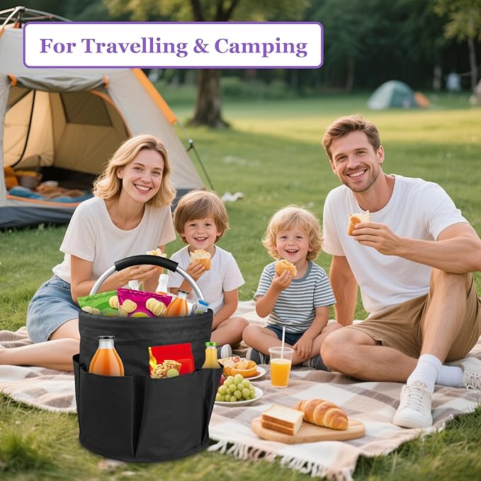 17L Cleaning Caddy with Handle and 6 Pockets, Foldable Cleaning Supply Caddy, Portable Shower Caddy in 600D Oxford Fabric, Multifunctional Storage Basket for Camping, Gardening, Black-NeatNest