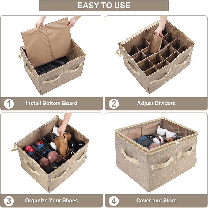 Moteph Shoe Organizer for Closet - Shoe Storage Organizer for Closet Organization with Clear Cover & Adjustable Dividers, Shoe Rack & Basket - (Light Brown, Medium - 16 Pairs)-NeatNest