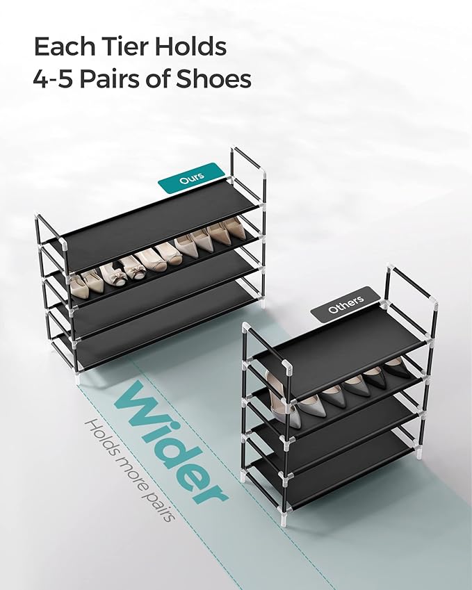 SONGMICS 4-Tier Shoe Rack, Shoe Storage for Hallway Closet, Slim and Space-Saving, Metal Frame, Non-Woven Fabric Shelves, Black ULSH054B01-NeatNest