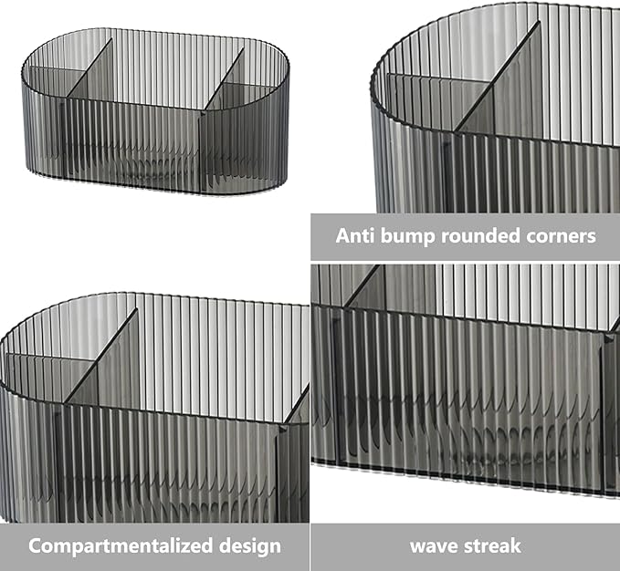 DASITON Large Capacity Makeup Brush Holder,5 Slot Makeup Brush Holder,Vintage striped Make Up Brush Holder,for Vanity Decor,Bathroom Countertops,Desk Storage Container,Cosmetic Display cases(Grey)-NeatNest