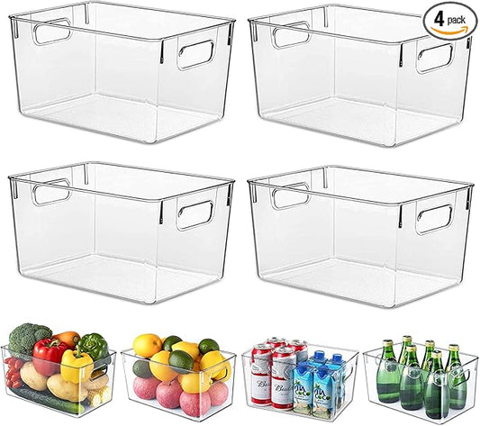 Fridge Organiser Set, Transparent Storage Box Organiser, Stackable, Organiser Boxes for Fridge, Cupboard, Pantry, Snacks, Cans, Kitchen - BPA-Free, 29 x 20 x 15.5 cm