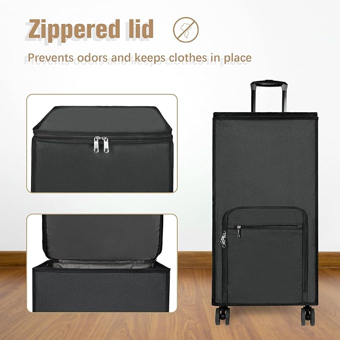 Bukere Extra Large Rolling Laundry Basket with Removable Wheels & Zipper Lid, Freestanding Laundry Hamper, Collapsible bag for Clothes Storage, Wheeled Cart for College Dorm Apartment Laundry Room-NeatNest