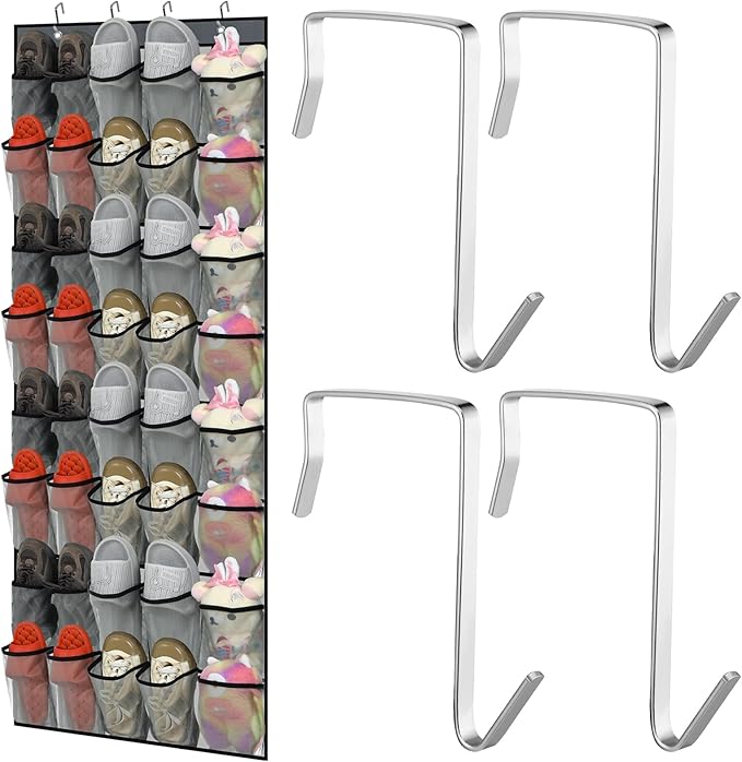 Windyun 40 Over the Door Shoe Organizer Large Mesh Pocket Hanging Shoe Rack for Closet Gray Nonslip Behind Door Storage Holder Back to School Organizer for Dorm Room College Classroom Storage-NeatNest