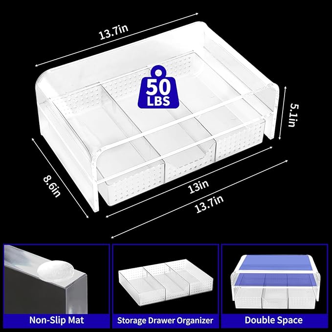 Acrylic Clear Desk Organizer and Accessories, 2-Tier Computer Monitor Stand Riser with Drawer, Laptop Stand, Office Desk Accessories for Office Supplies, Transparent
