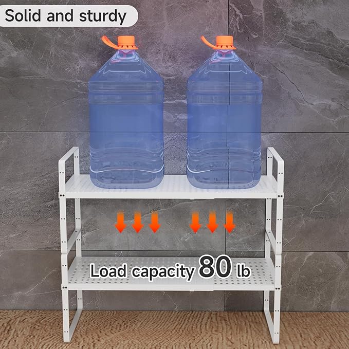16.5-27’’L Expandable Stackable Cabinet Shelves, Adjustable Spice Rack Cabinet Shelf Organizer for Kitchen, Countertop, Pantry and Cupboard, White-NeatNest