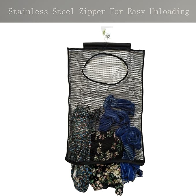 Hanging Mesh Laundry Hamper (30in*20in*2in) Large Dirty Clothes Bag, Can Be Used Behind The Door & Closet & Caravan& Bathroom (Black)-NeatNest