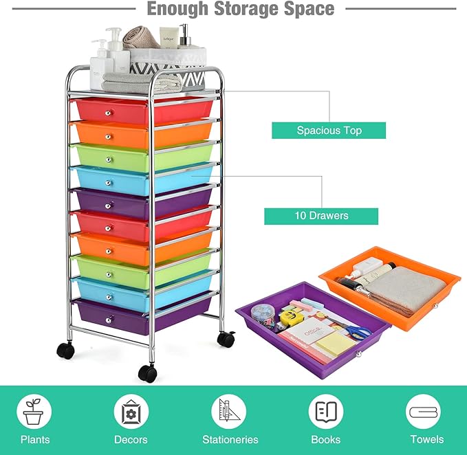 Giantex 10 Drawer Rolling Storage Cart Scrapbook Paper Office School Organizer
