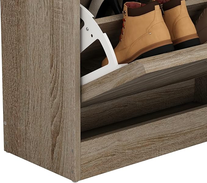Homsee Modern Shoe Storage Cabinet with 3 Flip Drawers & Twill Louver Doors, Wood 3-Tier Shoe Rack Storage Organizer for Entryway, Hallway & Bedroom, Brown (22.4”L x 9.4”W x 42.3”H)-NeatNest