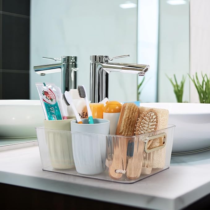 Clear Plastic Organizing Bins, Plastic Pantry Storage Baskets for Fridge, 6-Packs-NeatNest