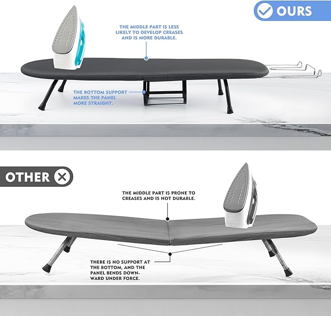 BiJun Small Ironing Board, Foldable Table Top Ompact Portable Mini Ironing Board w/Iron Rest, Set for Dorm Rooms, RVs, Travel Apartments Black-NeatNest