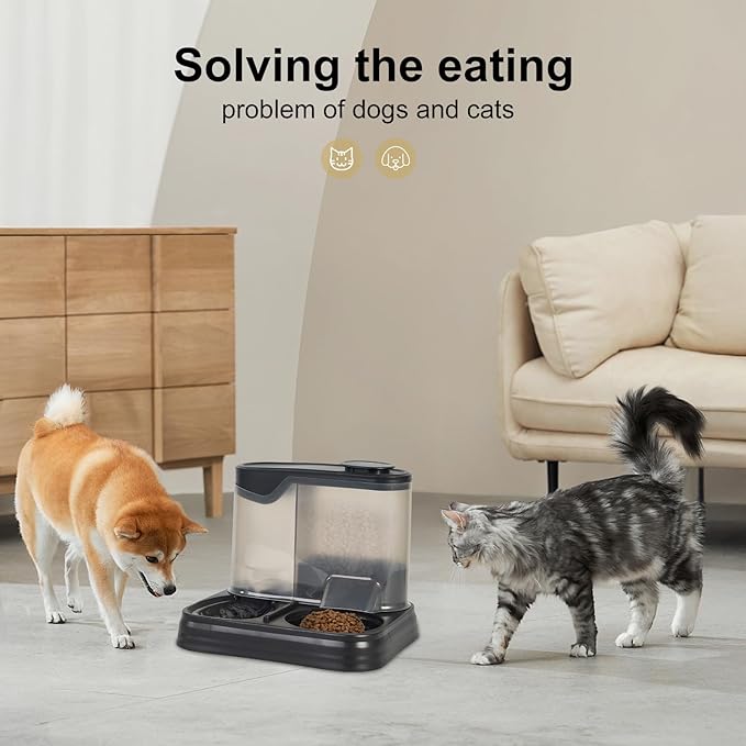 Gravity Pet Feeder and Water Dispenser Set, Automatic Dog Feeder and Dog Water Dispenser for Dogs Cats Pets Animals Large Capacity (Black)-NeatNest