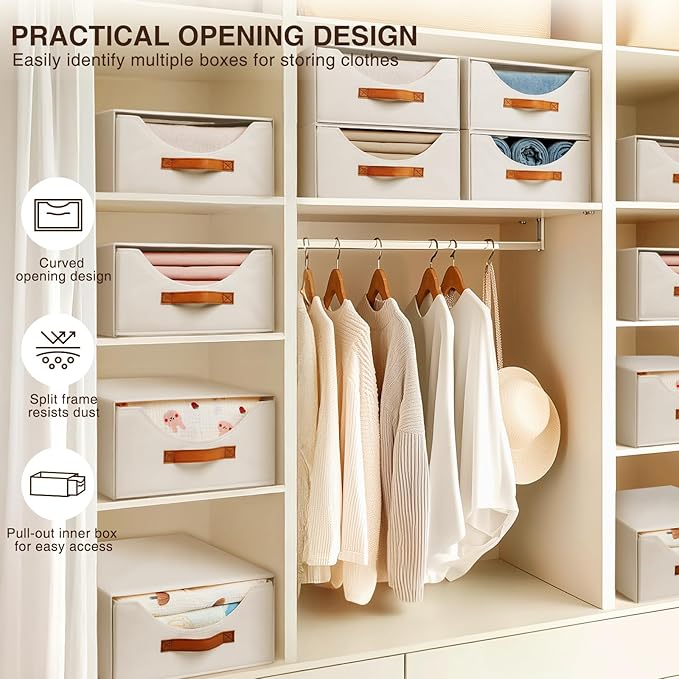 Closet Organizers and Storage - Large Storage Bins with Drawer, Fabric Clothes Organizers and Storage, Collapsible Storage Drawers Organizer for Bedroom, Living Room, 4 Pack, Beige-NeatNest