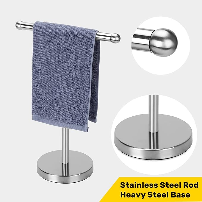 Hand Towel Holder, Hand Towel Rack Stand with Heavy Weighted Base, Countertop Hand Towel Holder Stand for Bathroom，SUS304 Stainless Steel (Silver-Brushed)